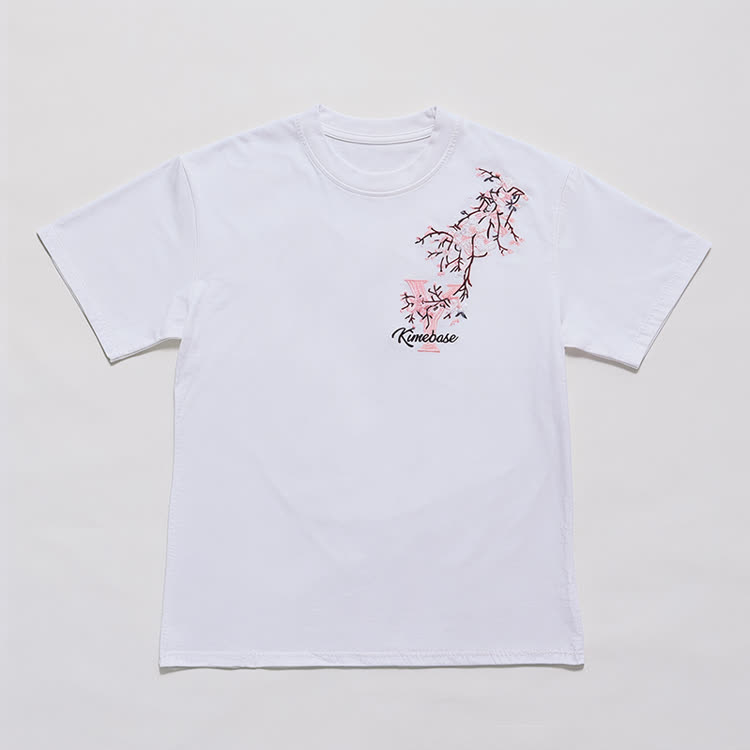 Casual Embroidered Letters Sakura Graphic Round Neck T-Shirt - image 3