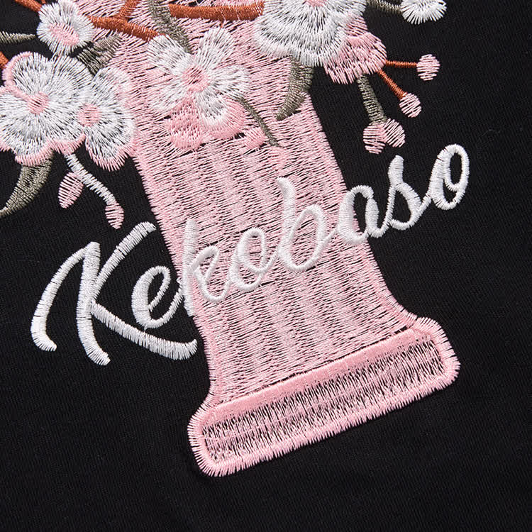 Casual Embroidered Letters Sakura Graphic Round Neck T-Shirt - image 10