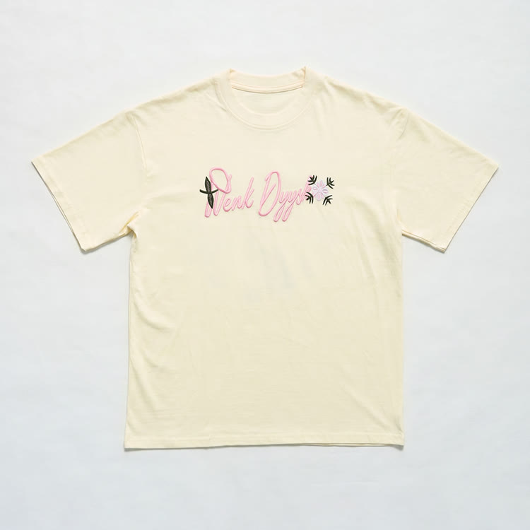 Casual Floral Script and cross Embroidered Round Neck T-Shirt - image 4