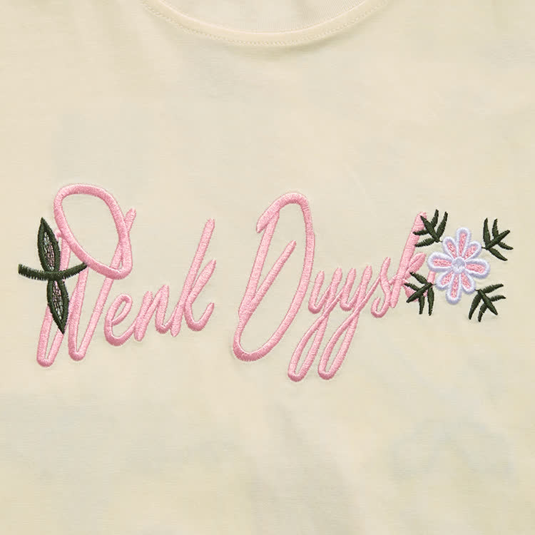 Casual Floral Script and cross Embroidered Round Neck T-Shirt - image 10