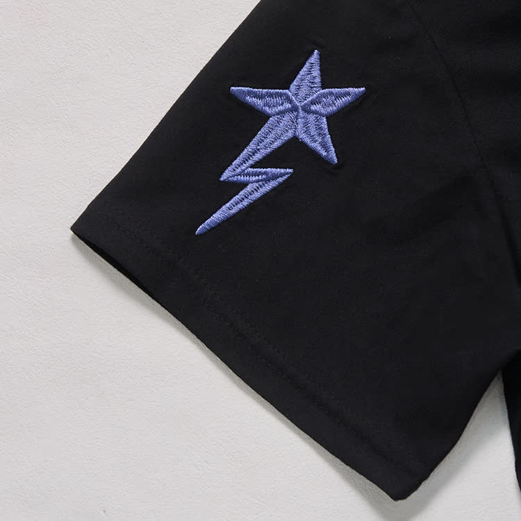 Letter Star and Lightning Embroidered T-Shirt - image 7