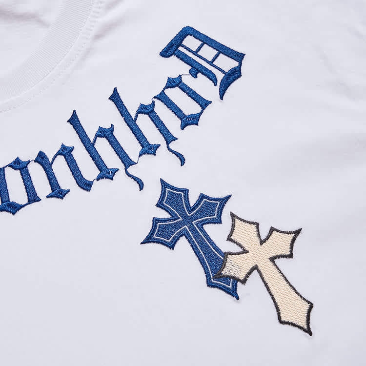 Gothic Cross Graphic Embroidered Round Neck T-Shirt - image 12