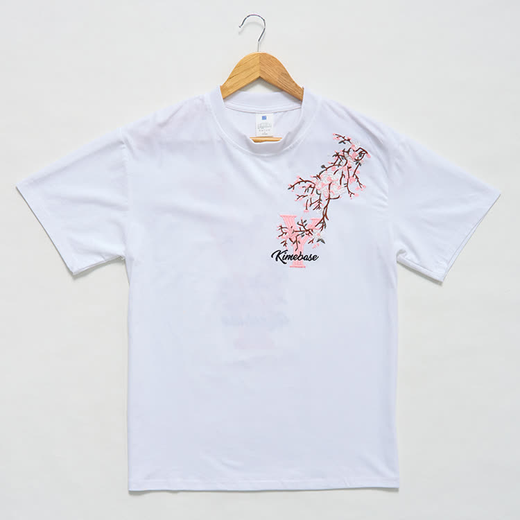 Casual Embroidered Letters Sakura Graphic Round Neck T-Shirt - image 15