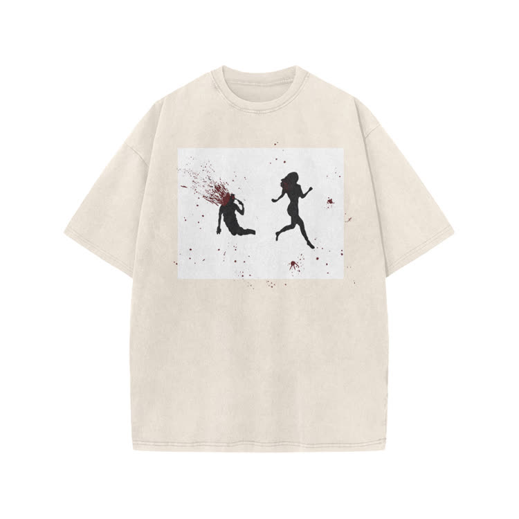 “Run Away”Girl Graphic Print Acid Washed T-shirt - Beige - US20-22(3XL) - image 7