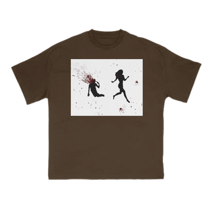 “Run Away”Girl Graphic Cotton Print T-shirt - Coffee - US16-18(2XL) - image 2