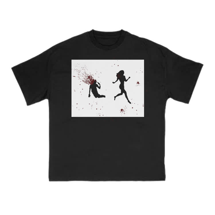 “Run Away”Girl Graphic Cotton Print T-shirt - Black - US16-18(2XL) - image 1