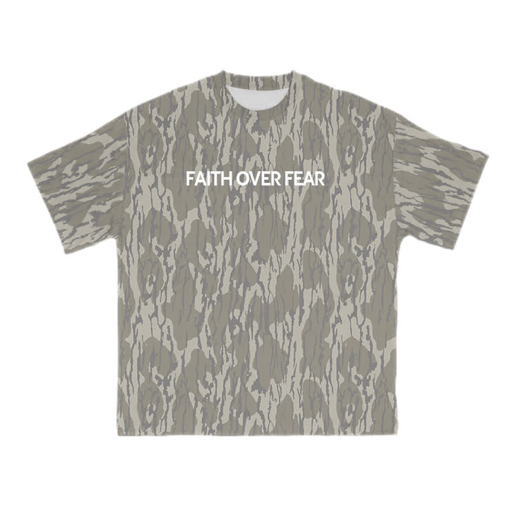 Faith Over Fear Camo Print T-shirt - Army Green - 8XL - image 1
