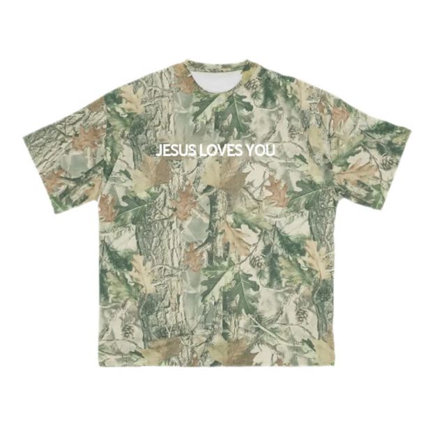 Jesus Loves You Camo Print T-shirt - Green - 8XL - image 2