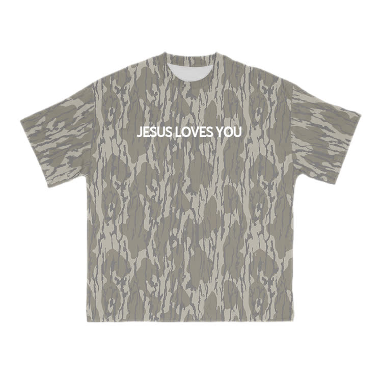Jesus Loves You Camo Print T-shirt - Army Green - 8XL - image 1