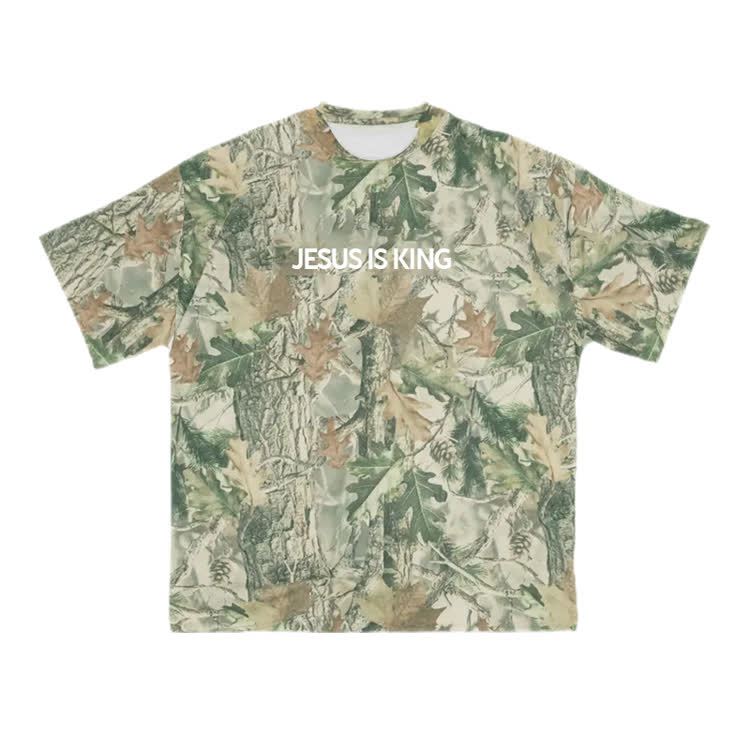 Jesus Is King Camo Print T-shirt - Green - 8XL - image 2