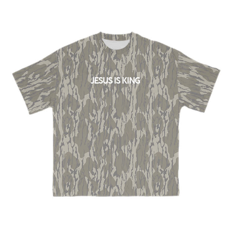 Jesus Is King Camo Print T-shirt - Army Green - 8XL - image 1