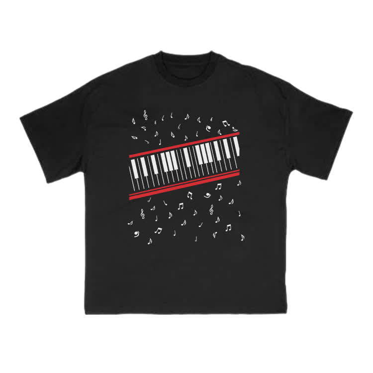 Lovely Piano Musical Note Print T-shirt - Black - US16-18(2XL) - image 2