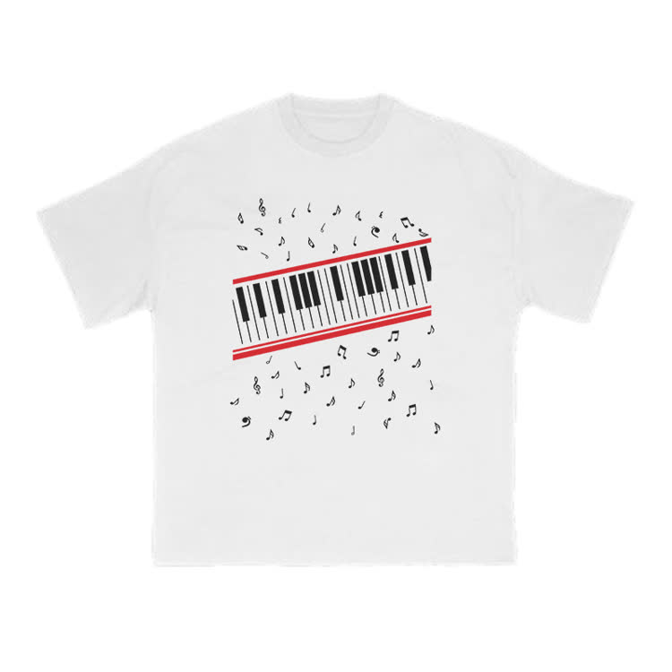 Lovely Piano Musical Note Print T-shirt - White - US16-18(2XL) - image 1