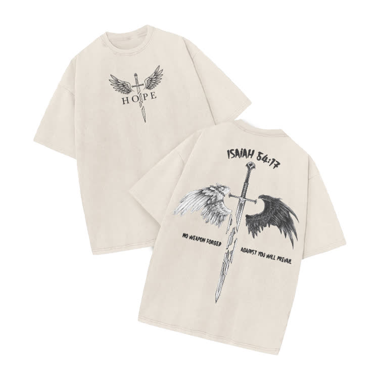 Hope Isaiah 54:17 Print Acid Washed T-shirt - Beige - US20-22(3XL) - image 2