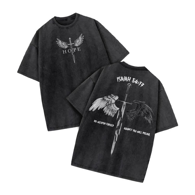 Hope Isaiah 54:17 Print Acid Washed T-shirt - Black - US20-22(3XL) - image 1