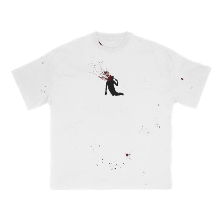 Minimalist Blood Splatter Silhouette Graphic Print T-shirt - White - 8XL - image 1
