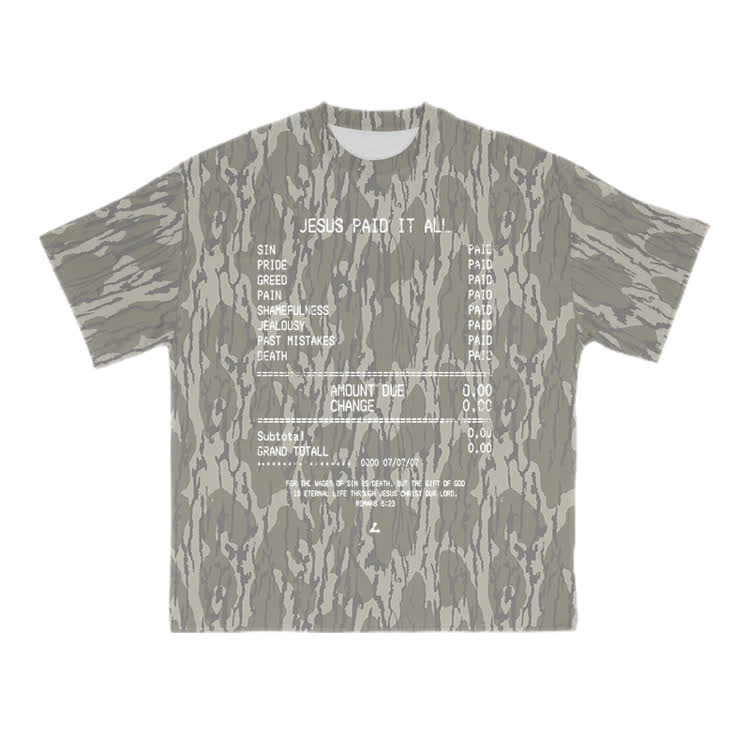 Jesus Paid It All Camo Print T-shirt - Army Green - 8XL - image 1