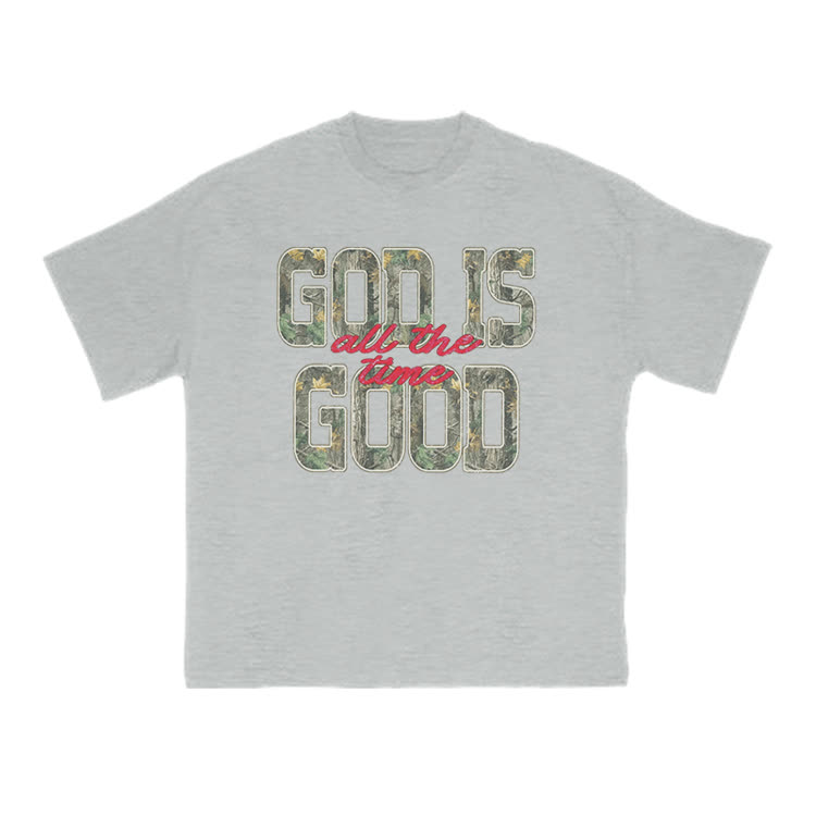God Is Good Camo All The Time Print T-shirt - Grey - US16-18(2XL) - image 1