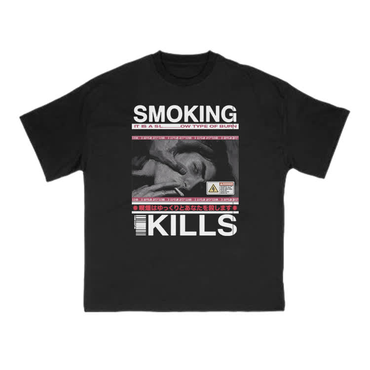 Smoking Kills Retro Manga Style Men Graphic Print T-Shirt - Black - US16-18(2XL) - image 2