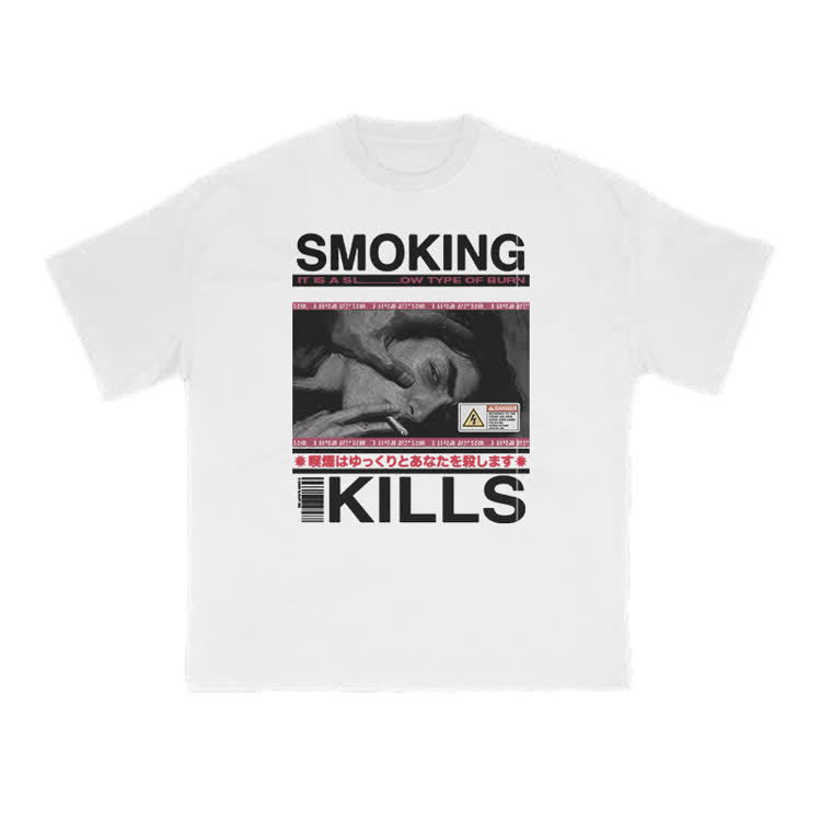 Smoking Kills Retro Manga Style Men Graphic Print T-Shirt - White - US16-18(2XL) - image 1