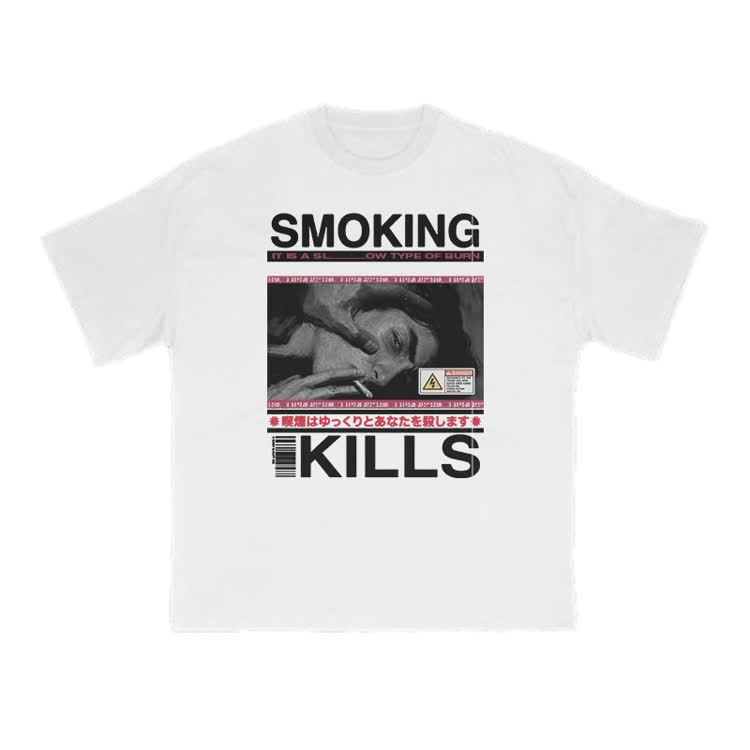 Smoking Kills Retro Manga Style Men Graphic Print T-Shirt - White - US16-18(2XL) - image 1