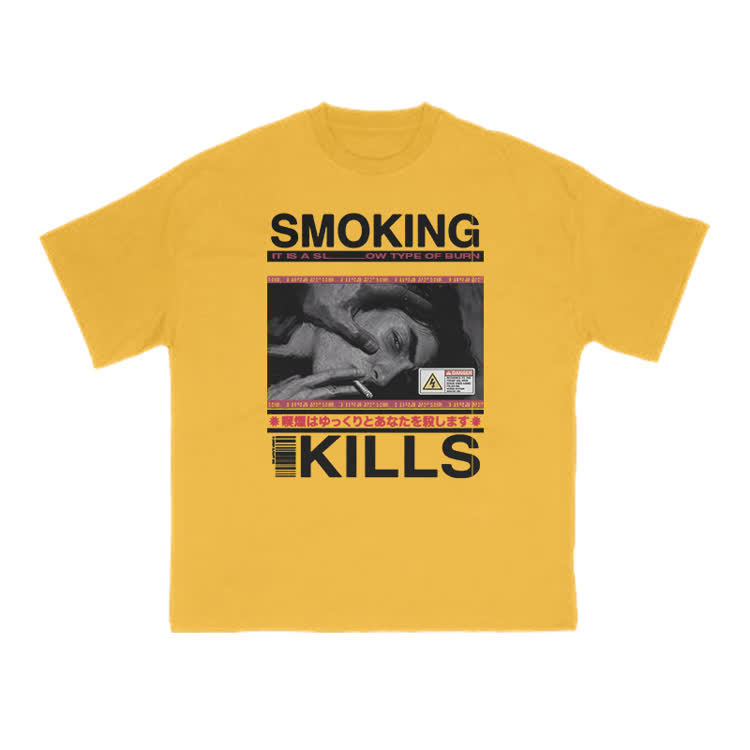 Smoking Kills Retro Manga Style Men  Graphic Print T-shirt - Yellow - 6XL - image 1
