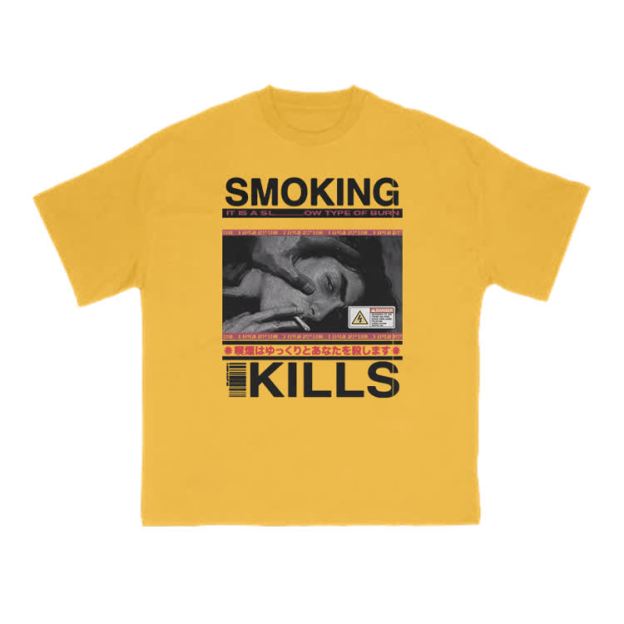 Smoking Kills Retro Manga Style Men  Graphic Print T-shirt - Yellow - 6XL - image 1