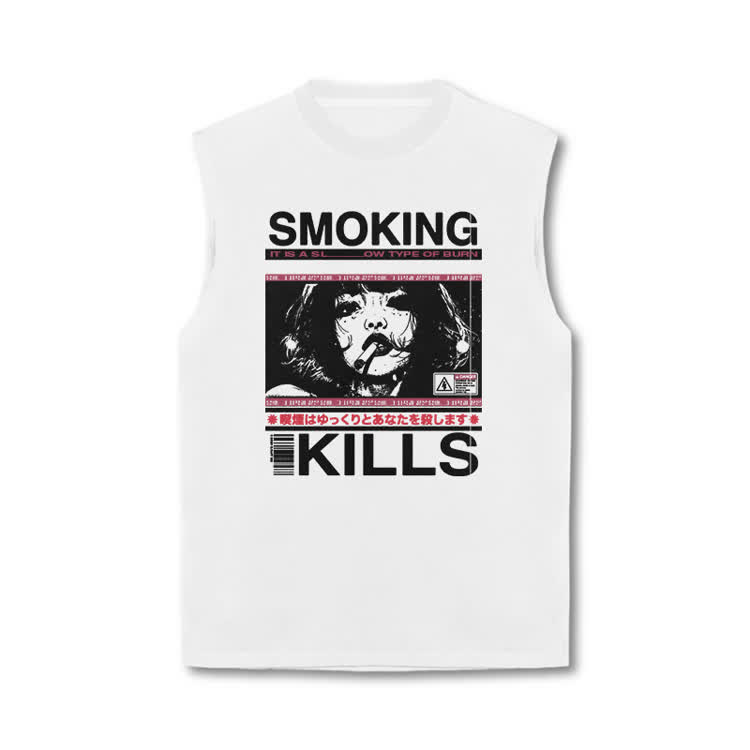 Smoking Kills Retro Manga Style Graphic Print Tank Top - White - US16-18(2XL) - image 2