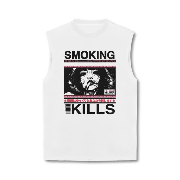 Smoking Kills Retro Manga Style Graphic Print Tank Top - White - US16-18(2XL) - image 2