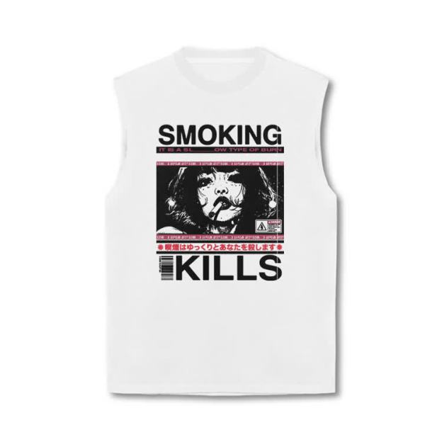 Smoking Kills Retro Manga Style Graphic Print Tank Top - White - US16-18(2XL) - image 2