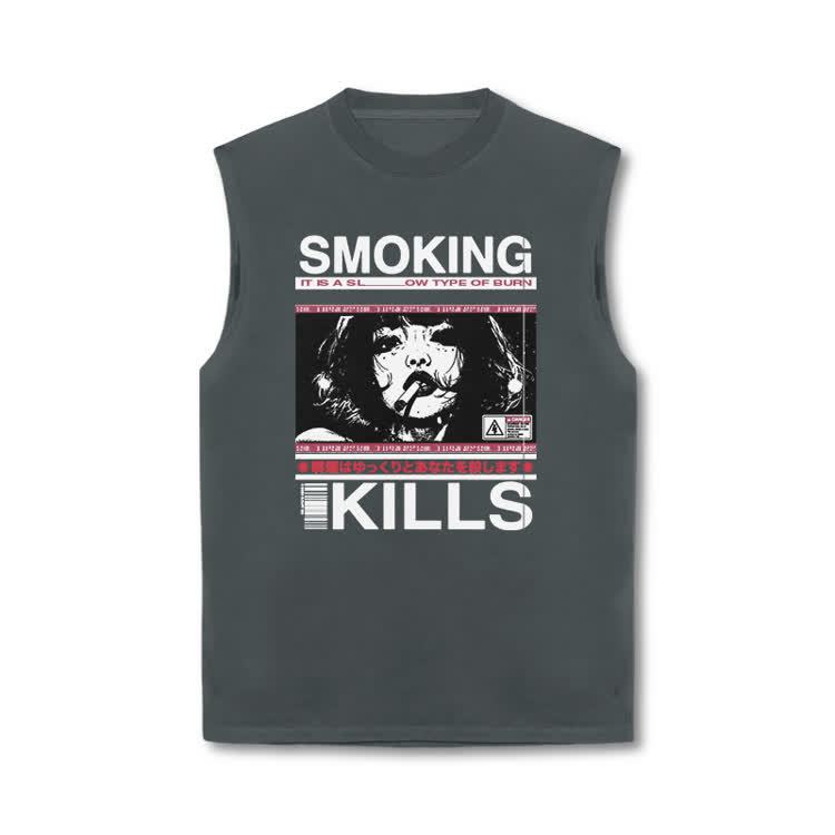 Smoking Kills Retro Manga Style Graphic Print Tank Top - Grey - US16-18(2XL) - image 3