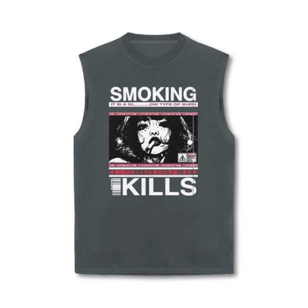 Smoking Kills Retro Manga Style Graphic Print Tank Top - Grey - US16-18(2XL) - image 3