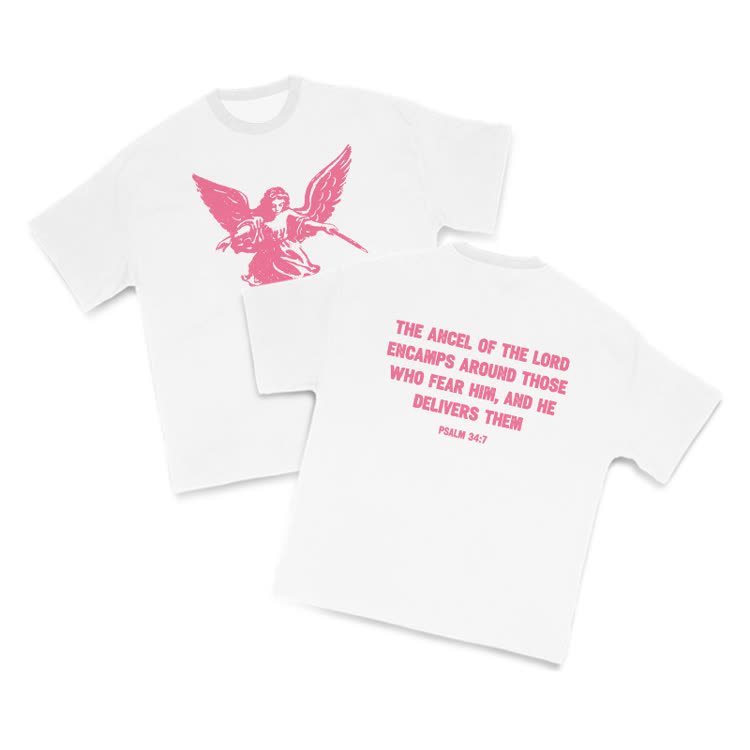 The Angel Of The Lord Print T-shirt - White Pink - US16-18(2XL) - image 1