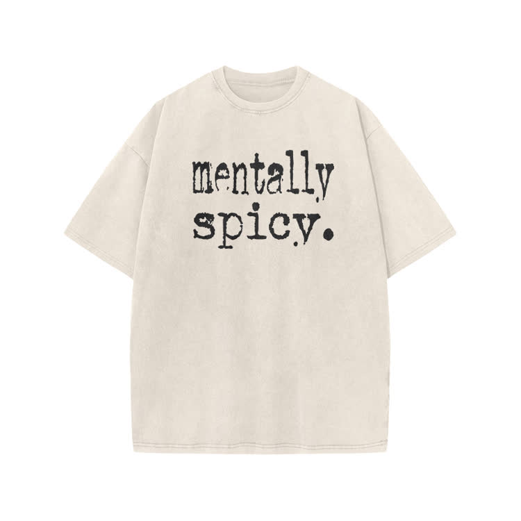 Mentally Spicy Print Acid Washed T-shirt - Beige - US20-22(3XL) - image 2