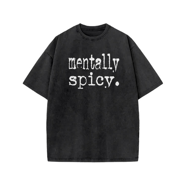 Mentally Spicy Print Acid Washed T-shirt - Black - US20-22(3XL) - image 1