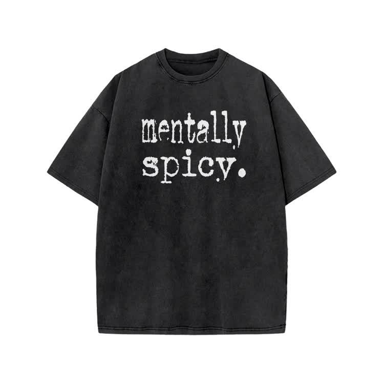 Mentally Spicy Print Acid Washed T-shirt - Black - US20-22(3XL) - image 1