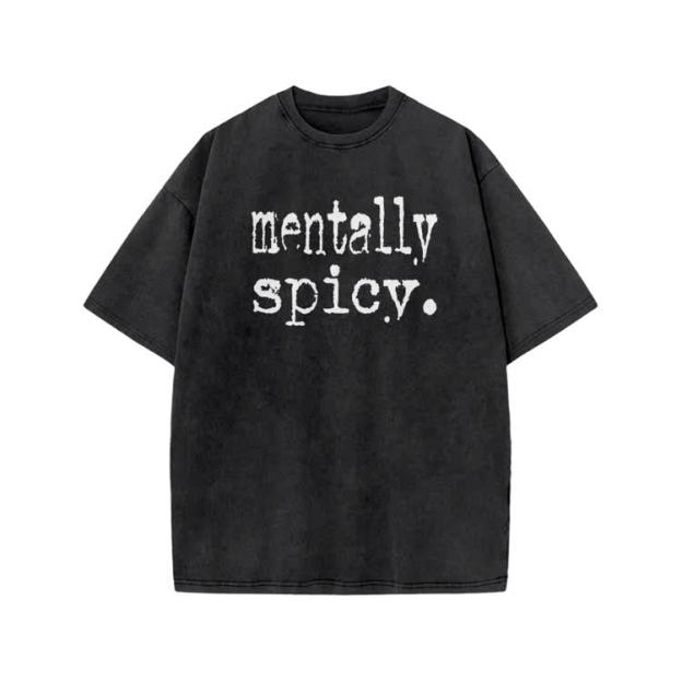 Mentally Spicy Print Acid Washed T-shirt - Black - US20-22(3XL) - image 1
