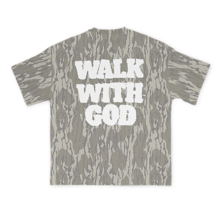 Walk With God Camo Print T-shirt - Army Green - 8XL - image 1