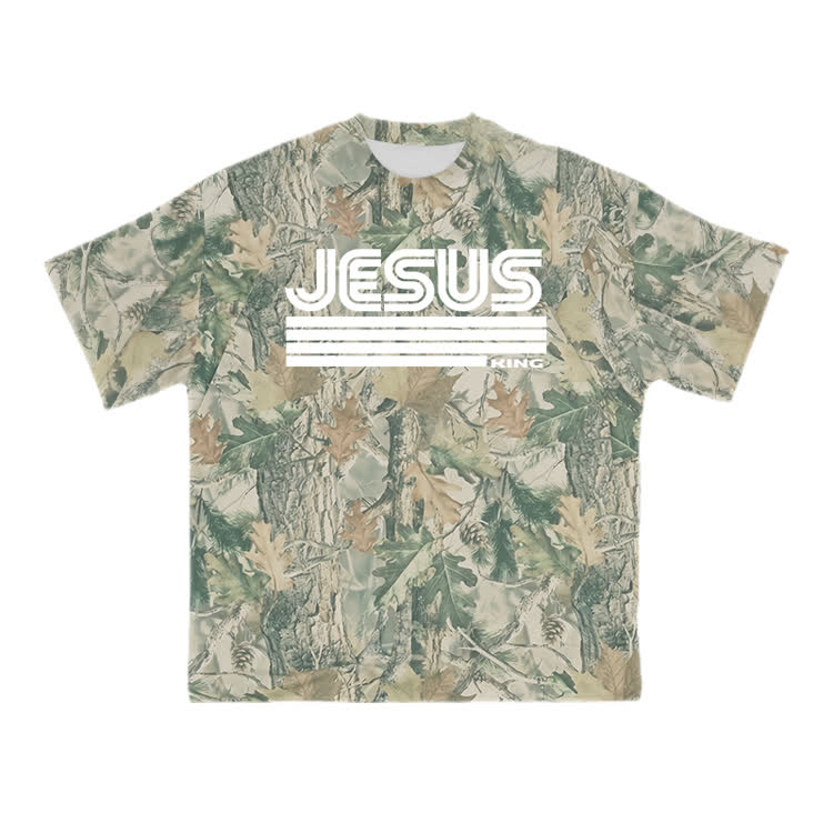 Jesus King Camo Print T-shirt - Green - 8XL - image 2