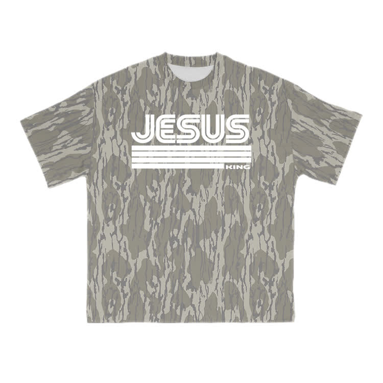 Jesus King Camo Print T-shirt - Army Green - 8XL - image 1