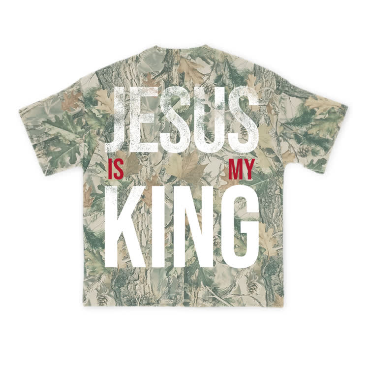 Jesus Is My King Camo Print T-shirt - Green - 8XL - image 2