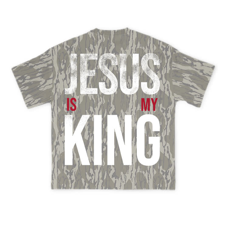 Jesus Is My King Camo Print T-shirt - Army Green - 8XL - image 1