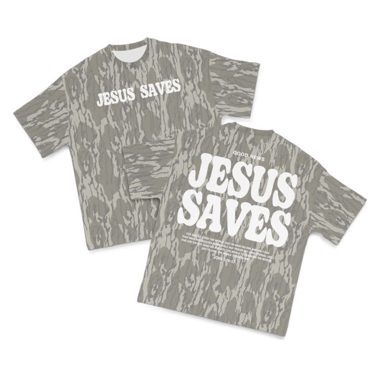 Good News Jesus Saves Camo Print T-shirt - Army Green - 8XL - image 1