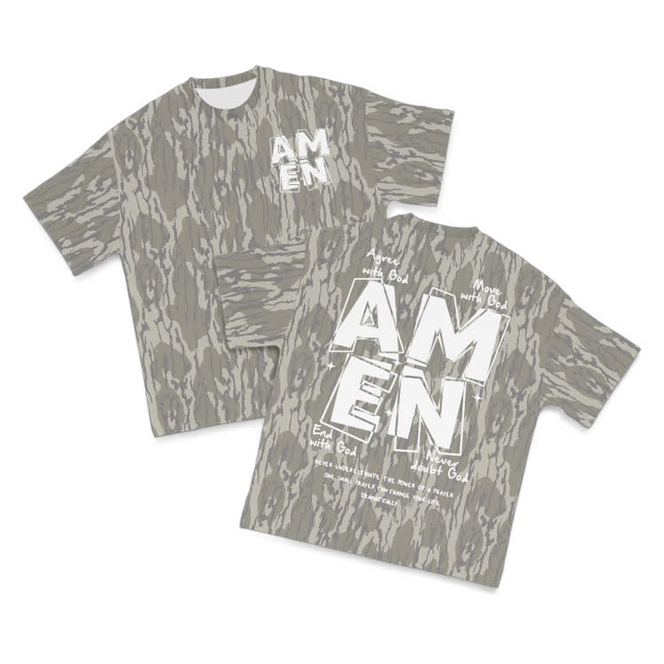AMEN With God Camo Print T-shirt - Army Green - 8XL - image 1