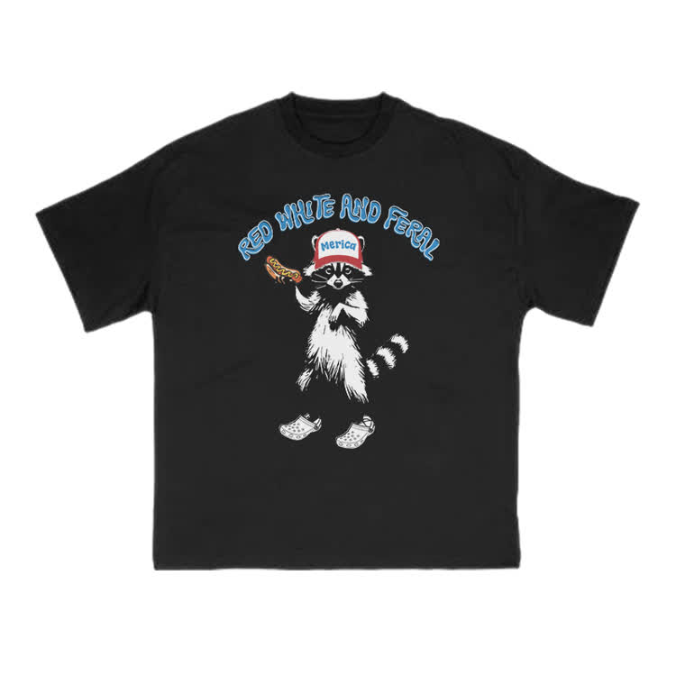 Red White And Feral Print T-shirt - Black - US16-18(2XL) - image 2