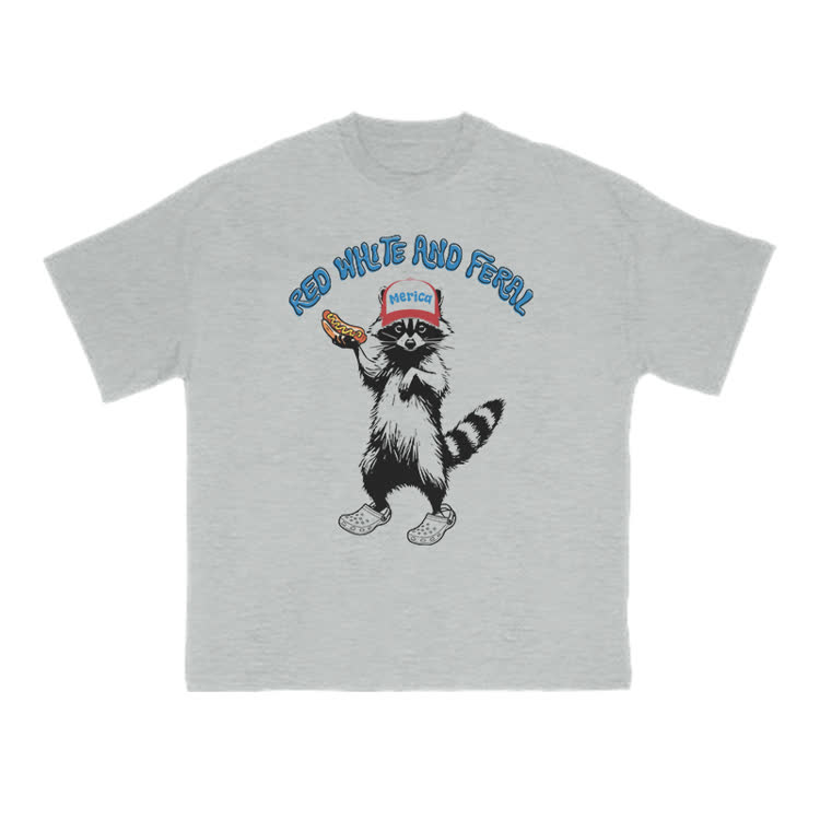 Red White And Feral Print T-shirt - Grey - US16-18(2XL) - image 1