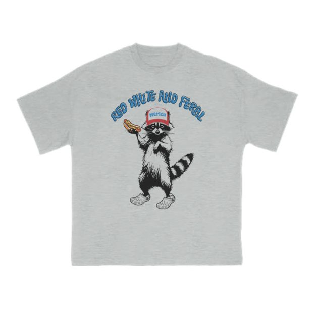 Red White And Feral Print T-shirt - Grey - US16-18(2XL) - image 1