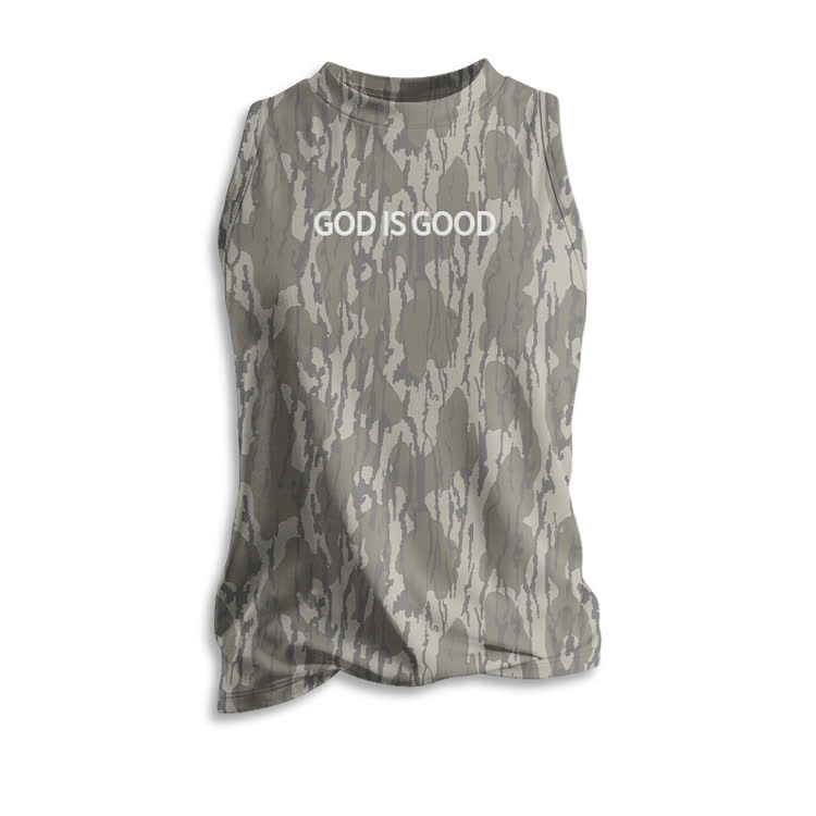 God Is Good Camo Print Crew Neck Tank Top - Army Green - 5XL - image 1