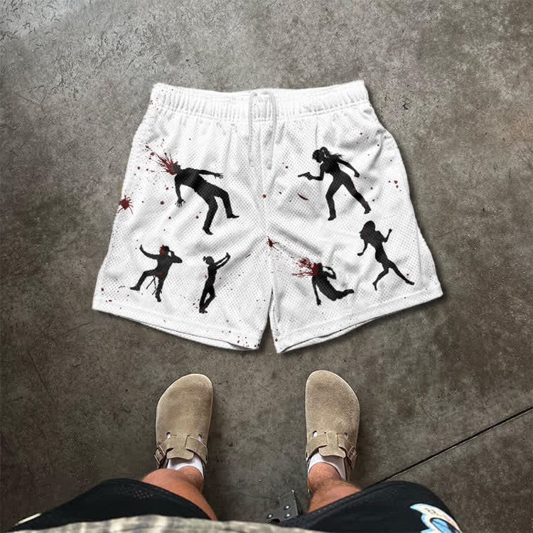 Dark Aesthetic Silhouette Graphic Print Mesh Shorts - White - 5XL - image 1