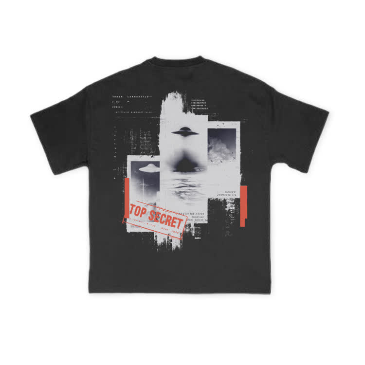 Retro Sci Fi Top Secret Back Graphic T-Shirt - Black - US16-18(2XL) - image 1